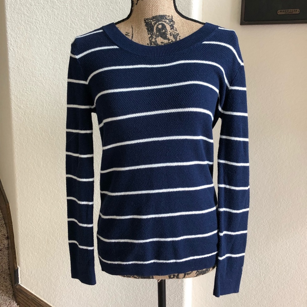 Blue and White Striped Long Sleeve Sweater